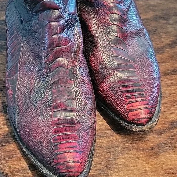 EUC Los Altos Black Cherry Ostrich Leg Western Boots Snip Toe - Picture 6 of 12